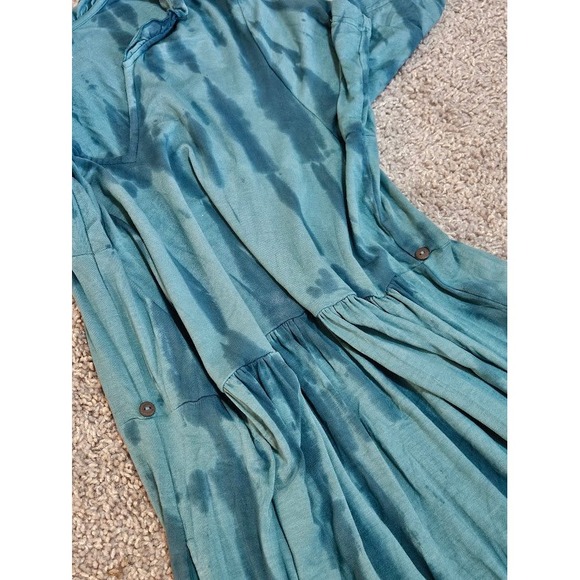 April Cornell Maxi Dress Women Large Tiered Teal Blue Tie Dye V-Neck Comfortable - Picture 5 of 7